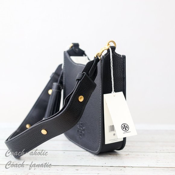 NWT Tory Burch Thea Web Mini Shoulder Bag Leather Crossbody in Black - Picture 7 of 14